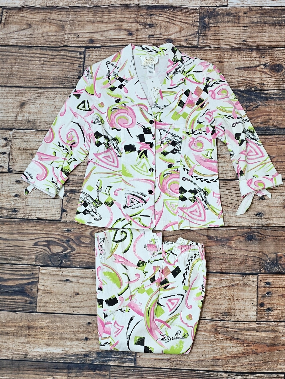Lilly Of California Jacket Capri Set Vintage 80s 90's Retro Women's Size Medium